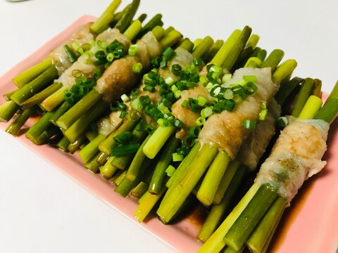 簡単晩ご飯！ニンニクの芽の照焼き肉巻き♫